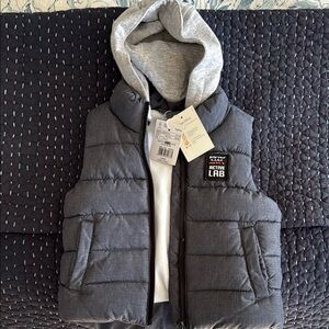 Gray Puffer Vest with Removable Hood